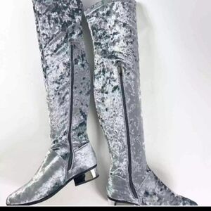 Grey velvet over the knee boots